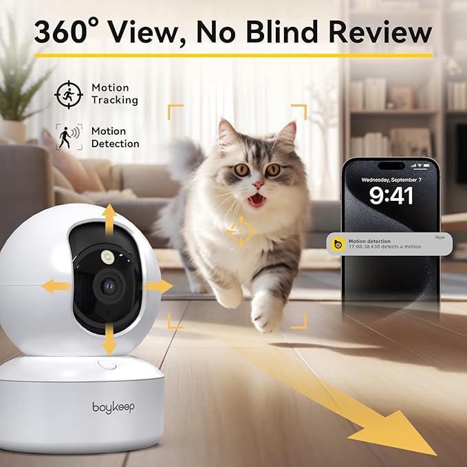 BoyKeep Indoor Camera 2K, 5G/2.4GHz Pet Camera with Phone App,Cameras for Home Security, Motion Tracking, Color Night Vision, 2-Way Audio, WiFi 12-Second Cloud Storage