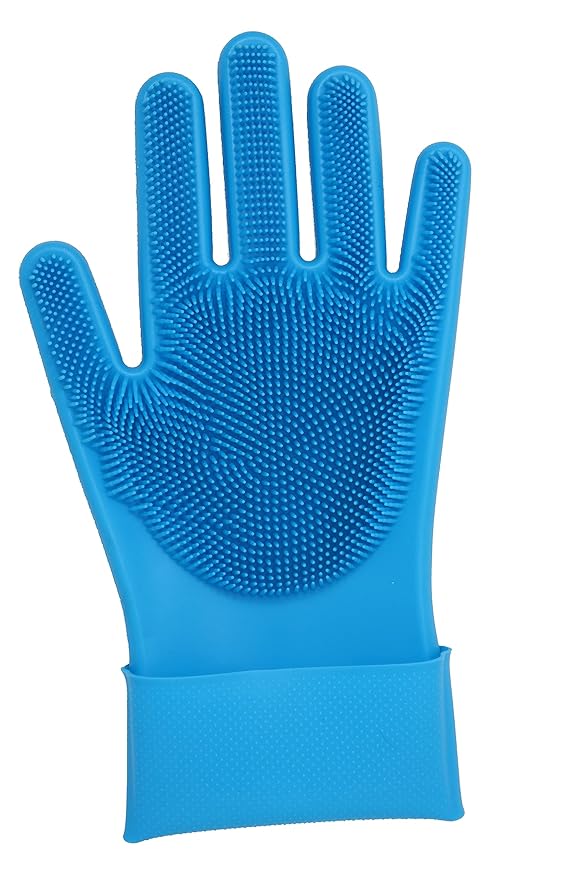 Pet Grooming Gloves - Hair Removal, Massage, and Bathing Shampoo Gloves in Blue