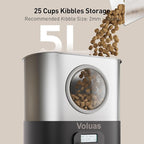 VOLUAS Automatic Cat Feeders for Two Cats,Stainless Steel 5L Pet Feeder for Cats and Dogs Timed Cat Feeder Pet Dry Food Dispenser, Silver Black