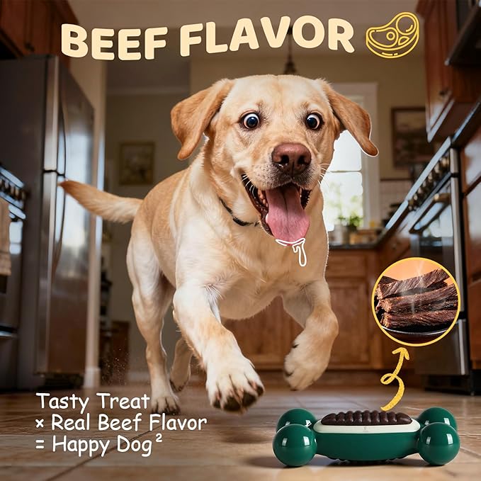Dog Toys for Aggressive Chewers: Dog Treat & Chew Toys, Long-Lasting Interactive Dog Toys to Keep Them Busy, Indestructible Dog Enrichment Bones for Small Medium Large Breeds, Beef Flavor