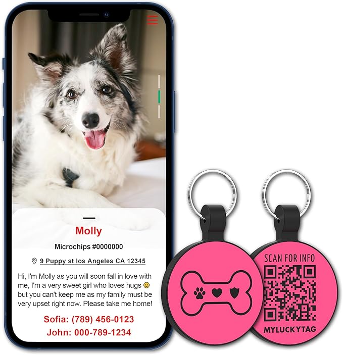 MYLUCKYTAG Silent Silicone QR Code Dog Tags - Scan QR for Instant Pet Location Alerts