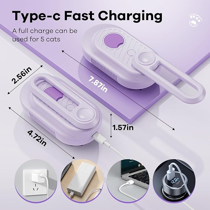 Cat Steam Brush for Shedding, 4 in 1 Brushs with Foldable Handle, Steam Brushs for Cats, Spritz Defur Comb for Cats, Water Brush for Cat, Pet Spray Hair Removal Comb (purple)