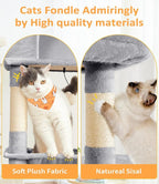 Cat Tree Large Cat Tower Tree 68" Multi-Level Cat Tower for Indoor Cats with Sisal Scratching Posts, Widen Cat Perche, Square Hammock, 2 Widen Condos, Scratching Posts, Light Grey