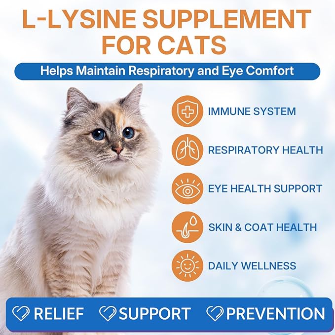 L-lysine Supplement for Cats, Immune Support for Cats, Support for Feline Respiratory, Sneezing, Runny Nose, Eye Function, Helps Strengthen Natural Defenses, Chicken Flavor, 120 ml/4 Fl Oz