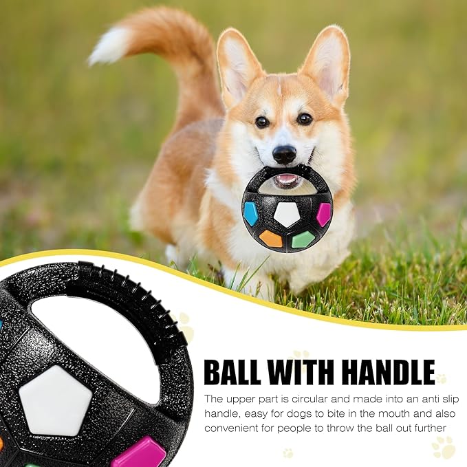 Dog Toy Ball with Handle, Toss and Fetch Play, Interactive Ball for Dogs Playing, Squeaky Floating (Black)