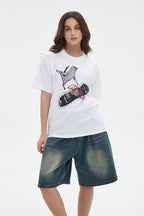 Y2k Graphic Unisex Tees Rock Guitar Cat T-Shirt Short Sleeve Oversized Tee Vintage Retro Grunge Streetwear Shirts