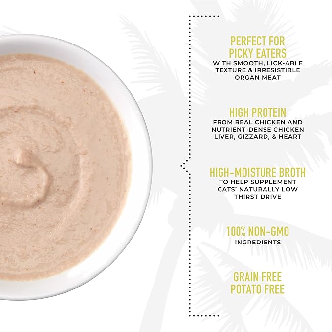 Tiki Cat After Dark, Velvet Mousse, Chicken Recipe in Chicken Broth, Grain & Potato Free Formula, with High Protein & Nutrient Dense Blended Irresistible Organ Meat, 2.8 oz. Pouch (12 Count)