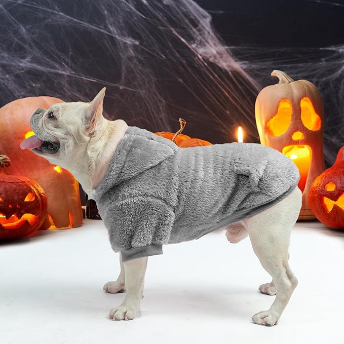 SCENEREAL Fuzzy Hoodie for Small to Large Dogs, Warm Fleece Dog Sweatshirt with Pocket, Winter Coat Clothes - Male/Female Dog Outfit with Leash Hole