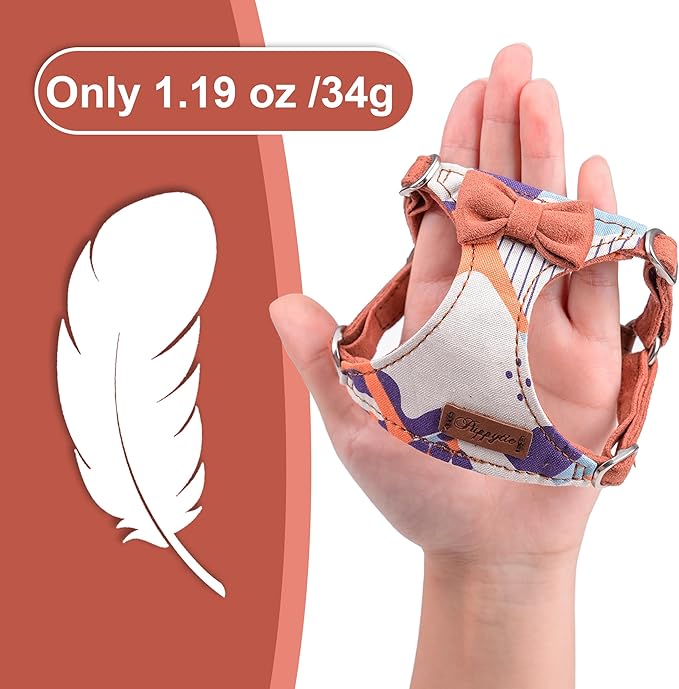 Puppytie No Pull xs Dog Harness with Multifunction Dog Leash,Soft Adjustable No Choke Escape Proof Pet Harness Vest,Suede Bow Brown,XXS