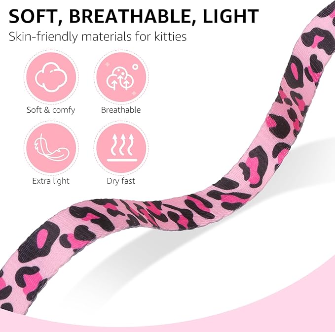 SCENEREAL Adjustable Cat Harness and Leash Set with AirTag Holder, Escape-Proof Design for Small to Large Cats, Lightweight Soft Travel Harness, Pink Leopard