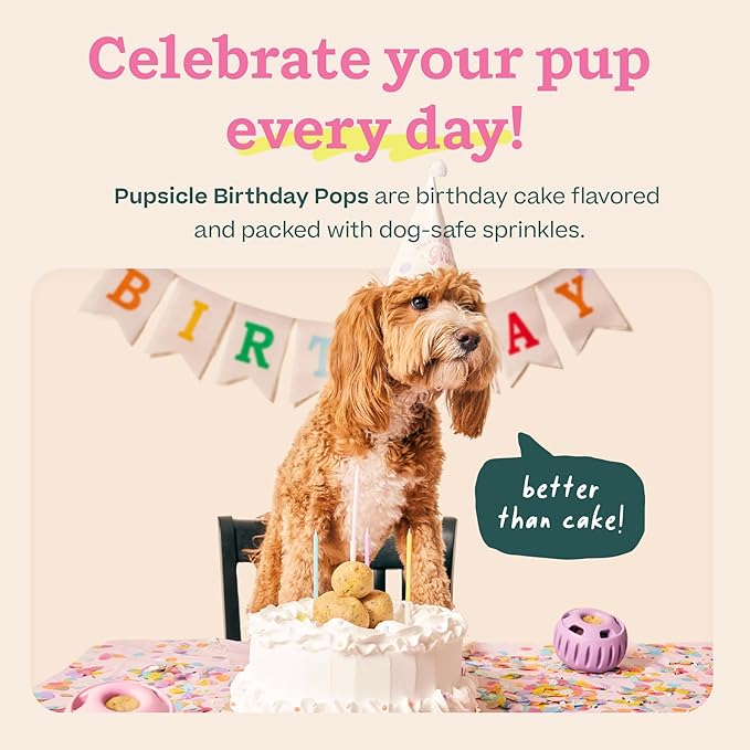 WOOF Pupsicle Birthday Pops - Healthy Dog Treats - Pre-Made Pupsicle Refills- Wholesome Ingredients - Naturally Sweet - Cake-Flavored Birthday Treat for Dogs - Small