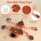 Plush Dog Toys with Rope, Squeaker & Crinkle Paper – Interactive Squeaky Chew Toy for Large Dogs & Puppies – Tough Pet Toy for Tug of War, Fetch & Dental Exercise