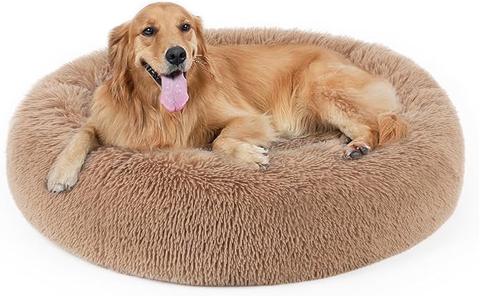 Dog Bed, Cat Calming Bed, Faux Fur Pillow Pet Donut Cuddler Round Plush Bed for Large Medium Small Dogs and Cats