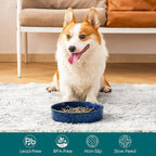 vancasso Ceramic Slow Feeder Dog Bowls, Puzzle Dog Food Bowls with Floral Maze, Anti -Slip Pet Food Dish for Medium Breed, 1.5 Cups, Blue