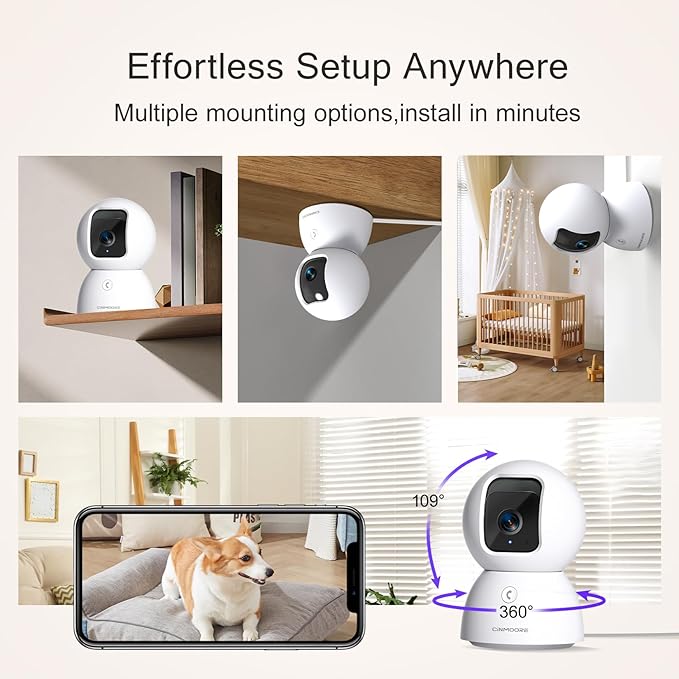 5G Security Camera Indoor, Lifetime Free AI Tracking Facial Recognition Time Lapse, 3K Pet/Dog Camera with Speaker/Phone App, PTZ WiFi Baby Monitor Cameras, 0-Glow Night Vision, 2-Way Audio