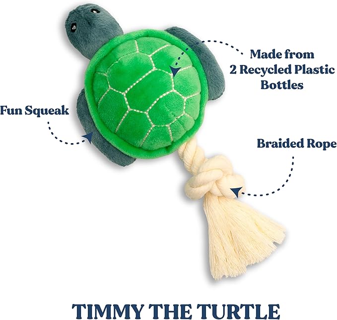 Dog Toys | Plush Turtle Stuffed Animal with Rope for Dogs | Eco Friendly Toy - Easy to Clean and Made from Non Toxic Materials