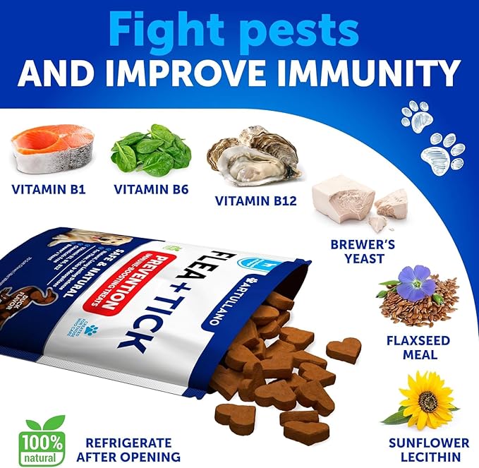 Flea and Tick Prevention for Dogs Chewables - Natural Flea Treatment Control - Supplement for Large & Small Dogs with Vitamins - Immune Support Chews - Puppy Pest Defense Oral Pills - 70 Soft Treats