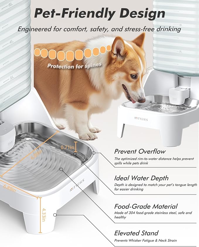 Automatic Dog Water Bowl Dispenser with Patented Faucet - 8L Large Gravity Cat Water Dispenser with Filter & Adjustable Base, Wide Mouth for Easy Clean, BPA-Free, Stainless Steel Pet Waterer for Pets