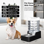 RIZZARI Stainless Steel Pet Water Feeder: 8L Automatic Leak-Proof Gravity Dispenser for Cats Dogs Indoor Outdoor Use（Black Without Filter,8L）