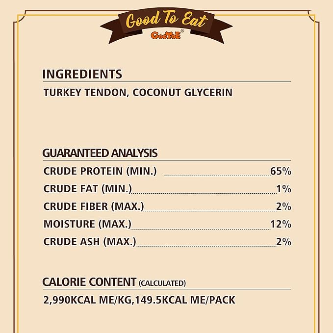 Gootoe Turkey Tendon Dog Treats, Rope (L) 3.53 oz, USA-Sourced Turkey Tendon, Natural Snack, Premium Puppy Chews, Hypoallergenic, Reseal Value Bags, Size for Large Dogs