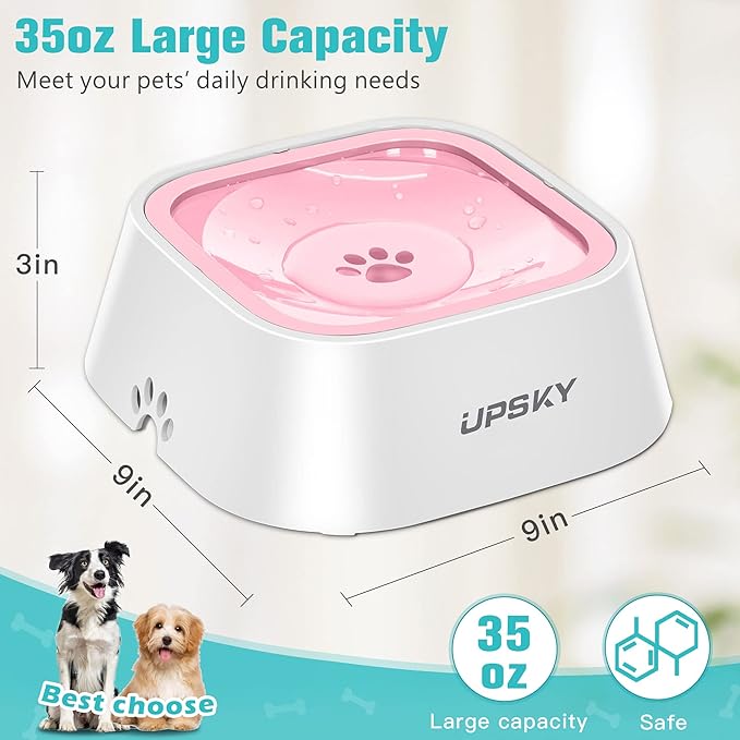 UPSKY Dog Bowl Dog Water Bowl No Spill Pet Water Bowl No Drip Slow Water Feeder Dog Bowl No-Slip Pet Water Dispenser 35oz Slow Drinking Bowl for Dogs and Cats