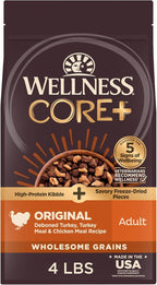 Wellness CORE+ (Formerly RawRev) Grained Dry Dog Food, Original Turkey & Chicken with Freeze Dried Turkey Recipe, 4 Pound Bag