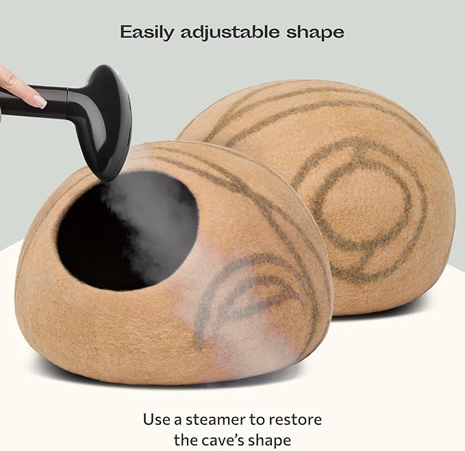 MEOWFIA Cat Cave – Premium Felt Cat Bed for Indoor Cats, Handmade 100% Merino Wool (Light Shades) (Medium, Beige)