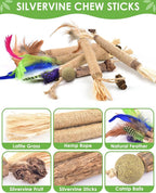 TINDTOP Silvervine Chew Sticks for Cats, 12 Pack Natural Catnip Chew Toys for Kittens Teeth Cleaning, Matatabi Dental Care, Increase Appetite, Calm Cat Anxiety and Stress, Cat Dental Toy