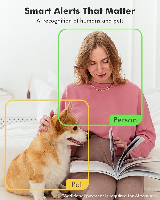 Dzees Indoor Security Camera Pet Camera No Subscription, 2K 360° WiFi Cameras, Wired Dog Pet Camera with Phone App, MagicPix Night Vision, Calls, 2-Way Audio, 24/7, Motion Tracking, Privacy, 2.4Ghz