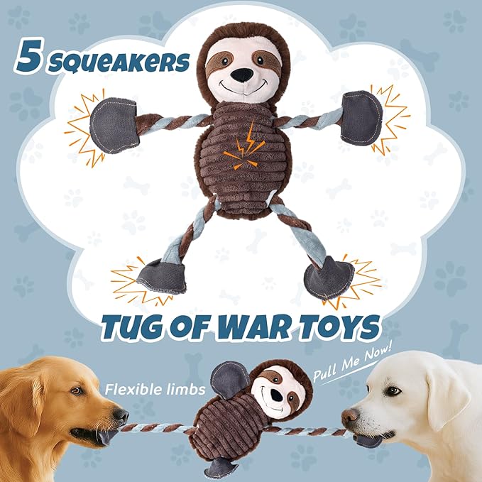 Squeaky Dog Toy for Small Medium Large Dogs – Plush Dog Chew Toy with 5 Squeakers, Interactive and Durable Pet Toy for Chewing and Playing