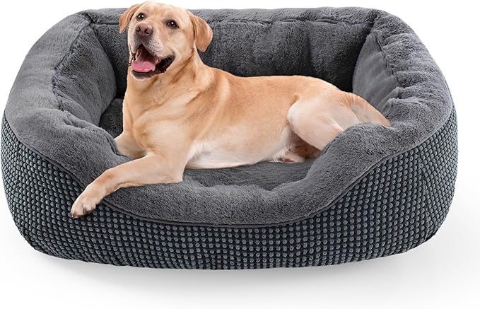 INVENHO Large Dog Beds Large Sized Dog Washable, Orthopedic Warming Soft Sleeping Puppy Bed Durable Pet Bed with Anti-Slip Bottom L(35"x25"x10")