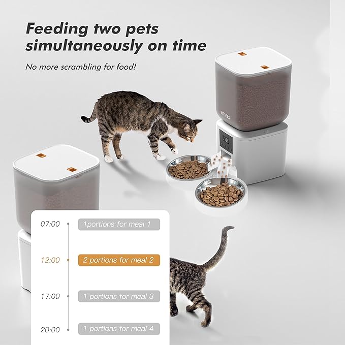 Automatic Cat Feeder for 2 Cats - 8L/34 Cups Large Capacity Auto Food Dispenser with LCD Screen, 2 Food Trays, Timed Cat Feeder, Up to 50 Portions 6 Meals Per Day, Keep Fresh