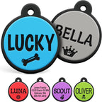 GoTags Silent Silicone Dog Tags, Personalized Soundless Pet Tag Engraved with Unique Custom Designs, for Dogs and Cats Small Medium and Large 6 Bright Colors (Round)