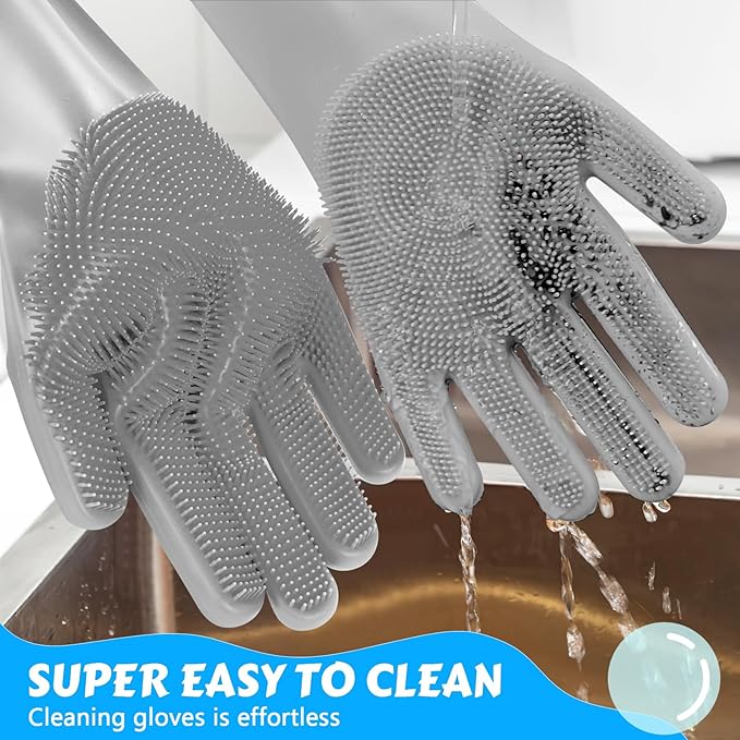 Pecute Pet Grooming Gloves, Large, Gray, Heat Resistant, High-Density Teeth, Silicone Dog Bathing Gloves with Enhanced Five Finger Design, for Washing, Bathing, and Massaging