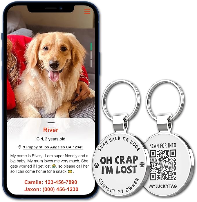 MYLUCKYTAG QR Code Dog Tags - Scan for Instant Pet Location Alert Email