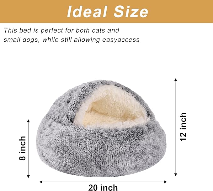 Dog Beds for Small Dogs, Cat Bed Cave, Washable Cute Cat Bed, Cozy Nook Pet Bed for Dogs or Cats, Anti-Slip Puppy Bed Fits up to 12 lbs Pets(Grey, 20" x 20")