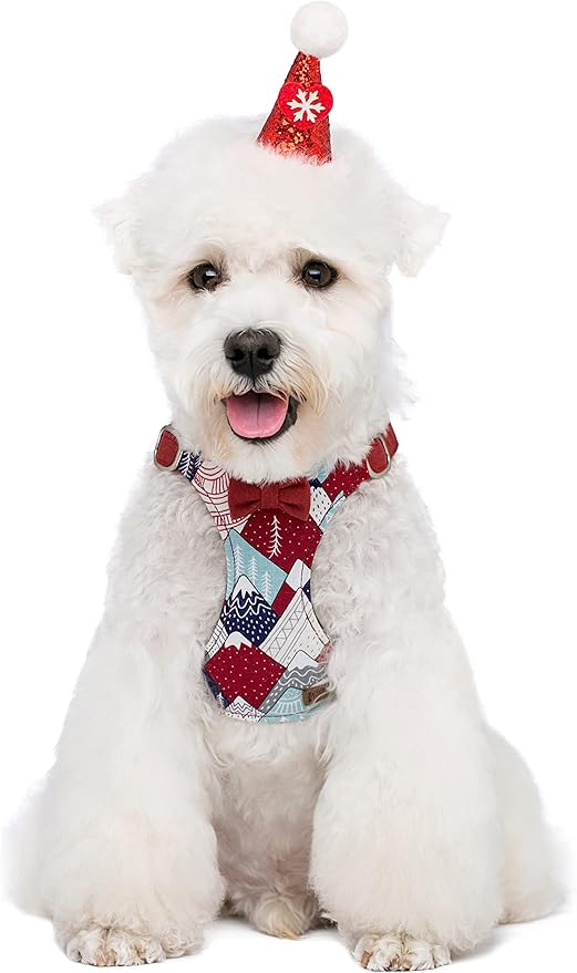 Puppytie No Pull Dog Harness with Multifunction Dog Leash,Soft Adjustable No Choke Escape Proof Pet Harness Vest for Medium Dogs,Suede Bow red,M