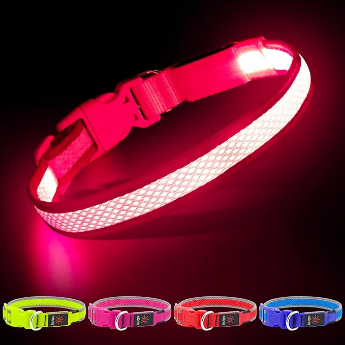 YFbrite Light up Dog Collar, USB Rechargeable LED Puppy Collar Super Bright Adjustable Glowing Dog Lights for Night Walking (Pink, Small)