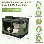 Soft Small Dog Crate - 24 inch Portable Travel Puppy Crate for Small Pets or 2 Cats, Collapsible Pet Carrier with 4 Mesh Doors, Car Kennel for Dogs with Handle for Indoor and Outdoor, Green