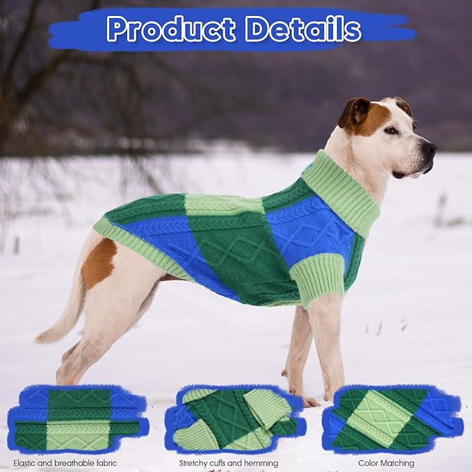 Turtleneck Pet Sweaters for Dogs Boys or Girls,Color Inlay and Moving Needle Pattern Dog Sweater,Pet Clothes,Dog Sweaters,Suitable for Various Breeds Dogs or Sizes (Green Group,L)