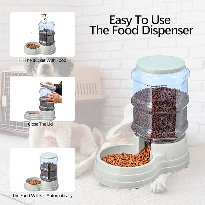 Gravity Automatic Pet Feeder for Large Breeds,3.8L Large Dog Food Feeder Dispenser with Detachable Top Lid,Large Capacity Dry Food Storage Bowl for Large Pet