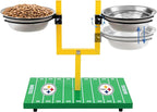 NFL Pittsburgh Steelers Goalpost Football Field Dog Feeder – Adjustable Elevated Dog Bowls with Stand, 2 Stainless Steel Bowls, Non-Slip Rubber Feet, Raised Pet Feeder for Large & Small Dogs, Cats.