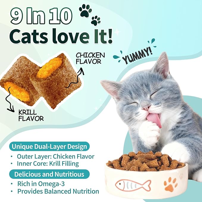Wagmee Cat Calming Treats - 500 Crunchy & Creamy Cat Chews with Melatonin, Chamomile for Cat Stress and Anxiety Relief - Travel, Vet Visits, Storms and Separation Anxiety, Chicken and Krill Flavor