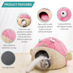 Cat Beds for Indoor Cats - Cat Bed Cave with Removable Washable Cushioned Pillow, Soft Plush Premium Cotton No Deformation Pet Bed, Lively Pufferfish Cat House Design, Pink, Multiple Sizes(S)
