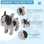 Dog Toys Plush Interactive Dog Toy with Crinkle Paper and Squeaker, Reduce Boredom and Anxiety, Cute Dog for Small Medium Large Dogs, Grey
