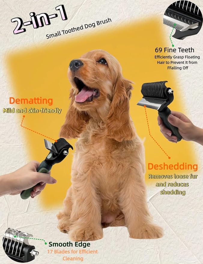 3PCS Dog Brushes for Grooming, 2-in-1 Double-Sided Detangling & Deshedding Tool That Stops Mats & Shedding on Golden Retrievers, Huskies, Samoyeds, Peacock Green