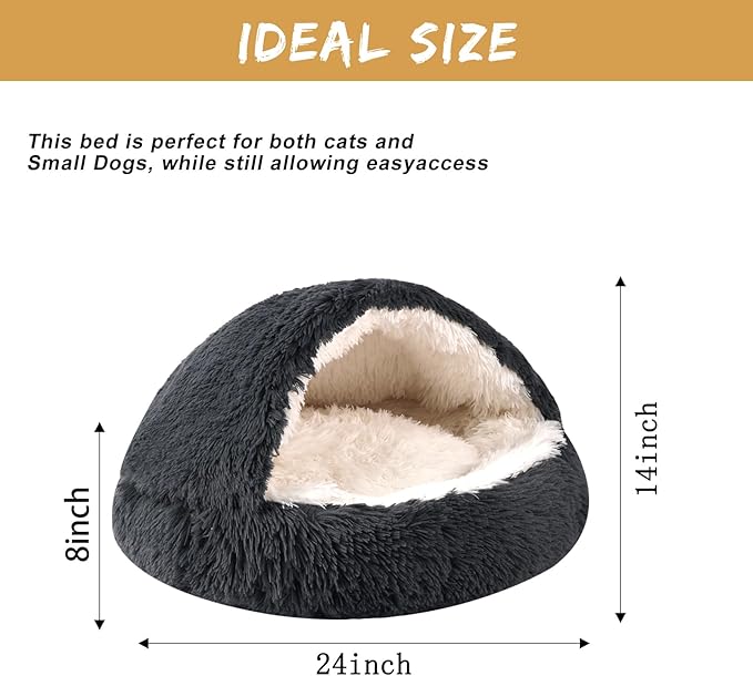 Dog Beds for Small Dogs, Cat Bed Cave, Washable Cute Cat Bed, Cozy Nook Pet Bed for Dogs or Cats, Anti-Slip Puppy Bed Fits up to 22 lbs Pets(Dark Grey, 24" x 24")