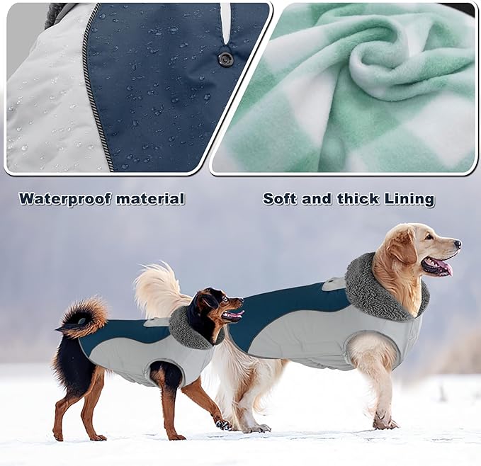 Doglay Dog Jacket Waterproof Dog Coat, Reflective Cold Weather Winter Coat, Adjustable Turtleneck Fleece Puppy Snow Jacket with Harness Hole for Small Medium Large Dogs