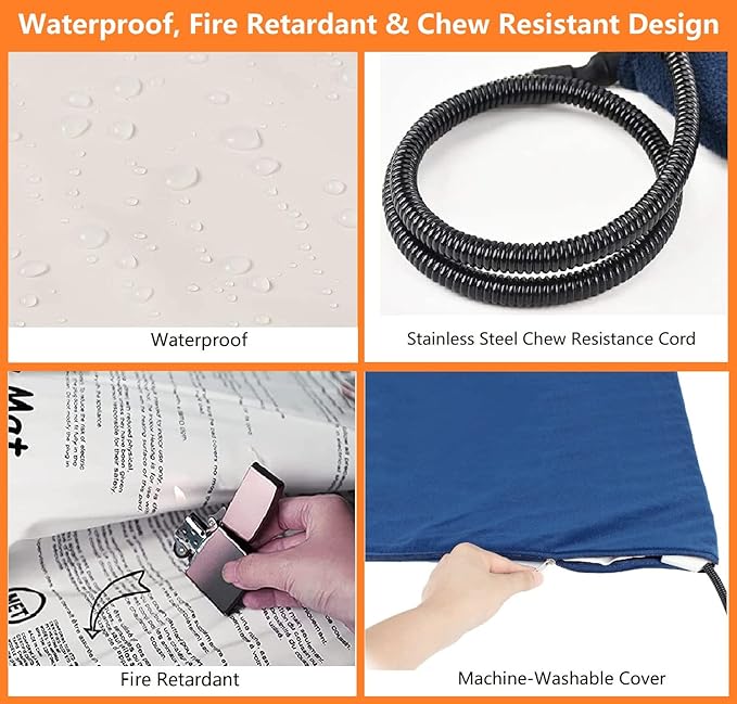 TJOY Pet Heating Pad Electric Heating Pad for Dogs and Cats Indoor Warming Mat Heated Pet Bed with Auto Power Off (L:32''x20''(Blue))