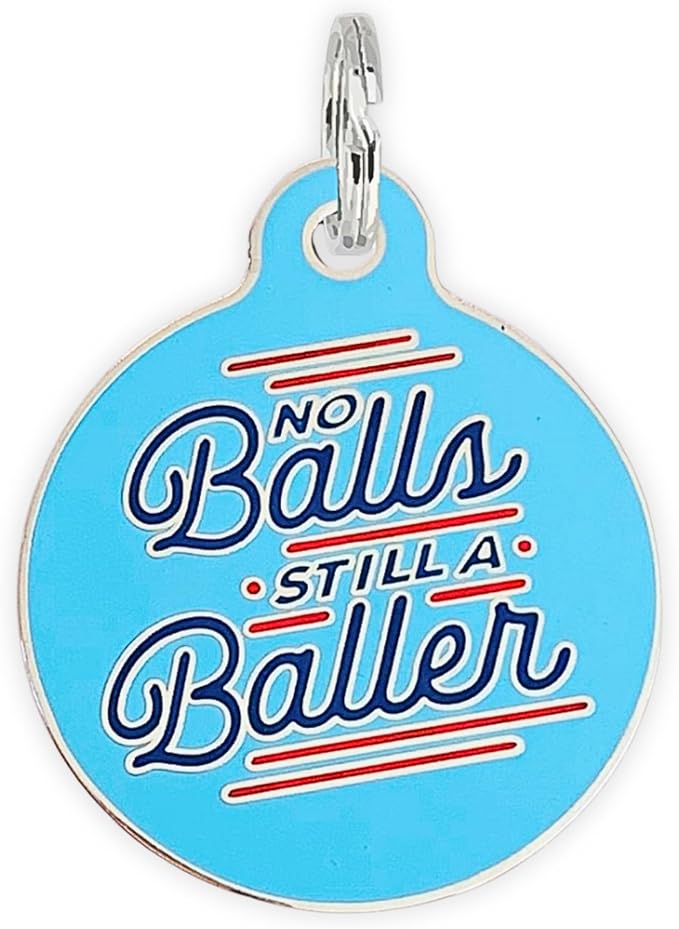 Personalized QR Code Dog Tags - Choose from 25+ Tag Designs - QR Code Links to Your Profile - Unique, Cute, Funny, Sassy Pet ID Tag (No Balls Still A Baller, Large (1.25 inch))